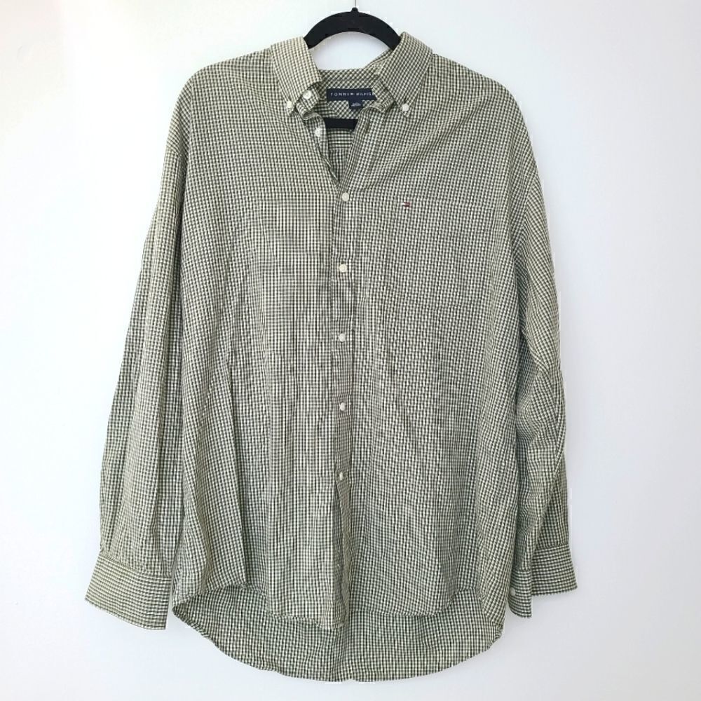 Tommy Hilfiger Green Check Button Down Sz L